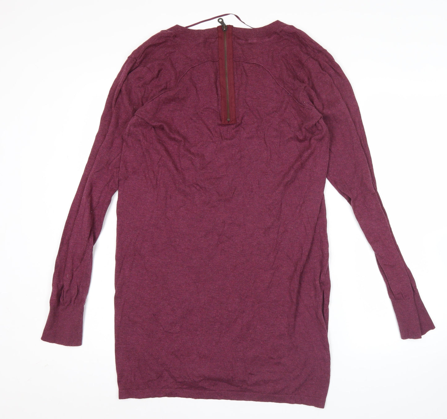 Art Deco Womens Purple Wool Tunic Jumper Size M Scoop Neck Long Sleeve