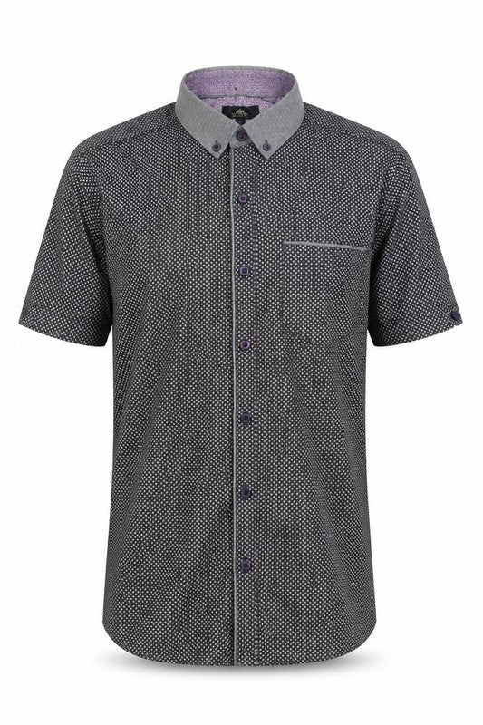 Next Mens Black Geometric Short Sleeve Shirt L Casual Button Up