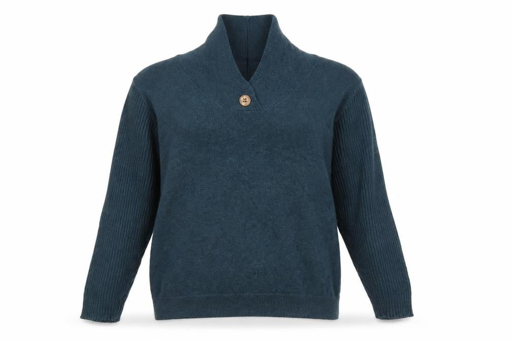 Patra Womens Blue L Pullover Cotton Jumper Long Sleeve Collared