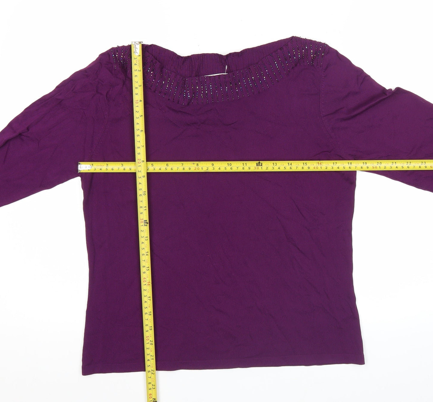 Marks and Spencer Women’s Purple Beaded 3/4 Sleeve Blouse UK 16