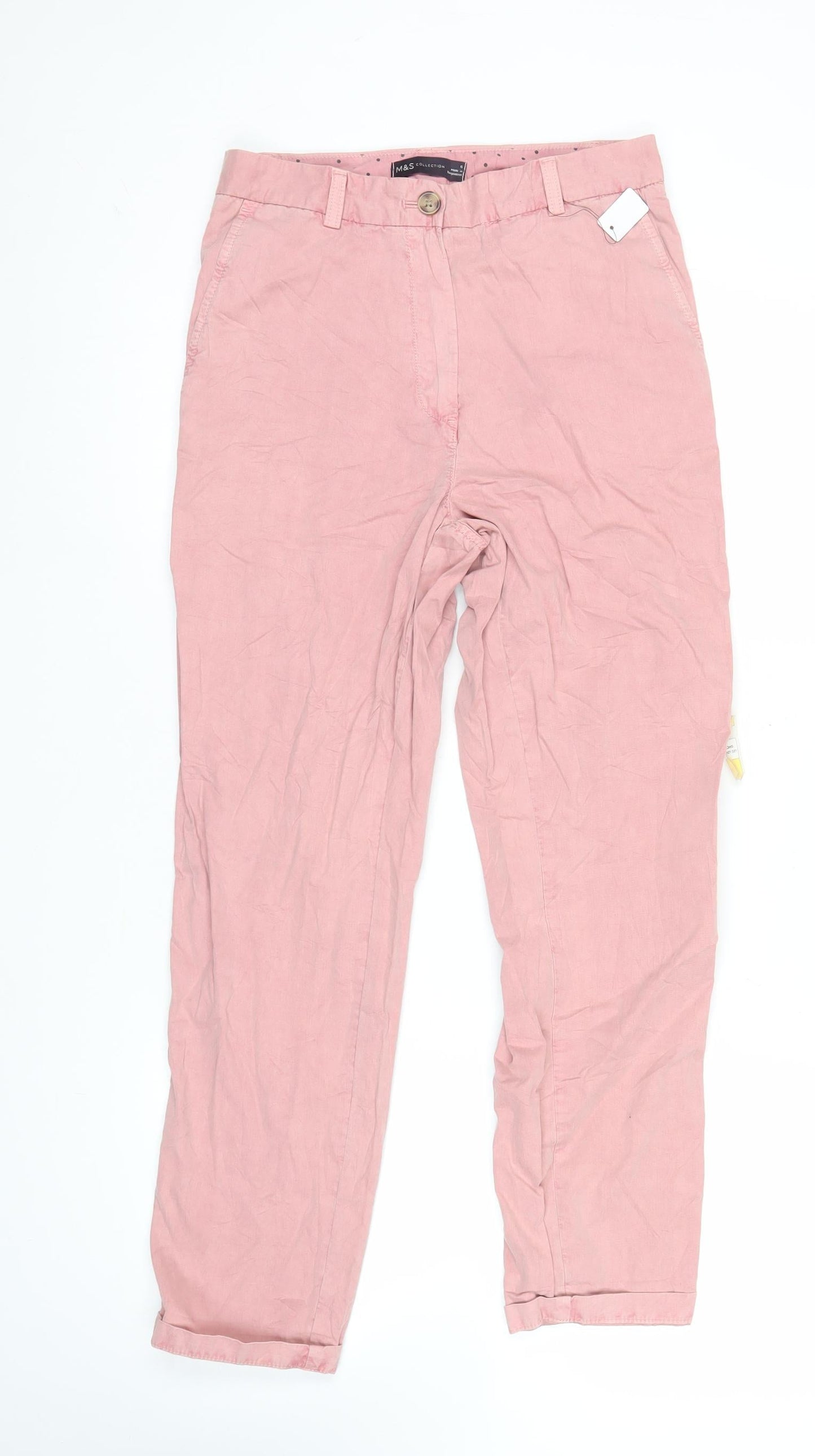 Marks and Spencer Women’s Pink Chino Trousers Size 6 Cotton Straight Fit
