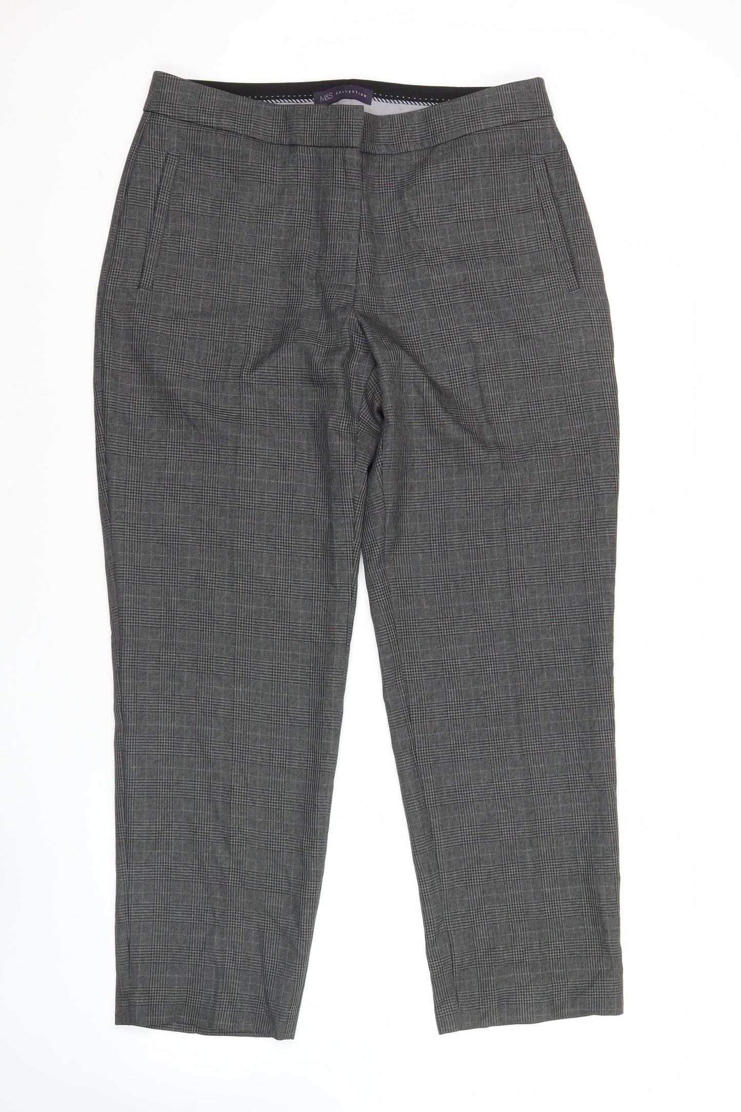 Marks and Spencer Womens Grey Check Dress Pants Size 12 Workwear Business Trousers