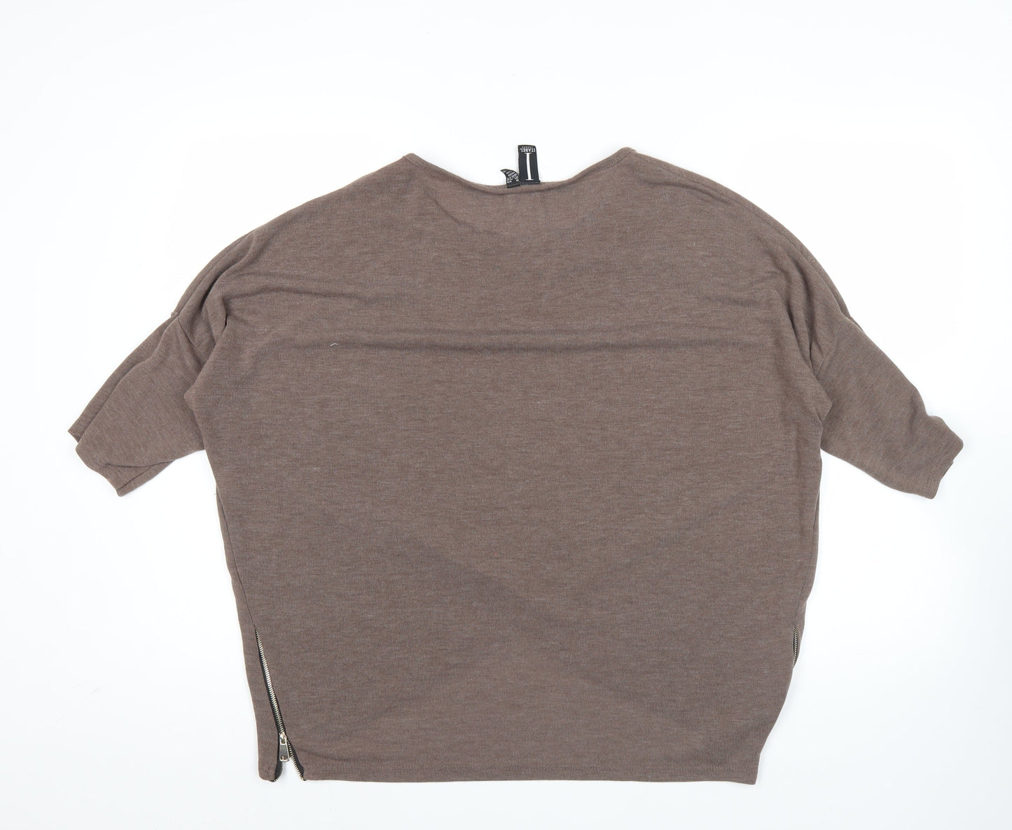 Izabel London Women’s Brown Tunic T-Shirt Top Size 8 Zip Detail