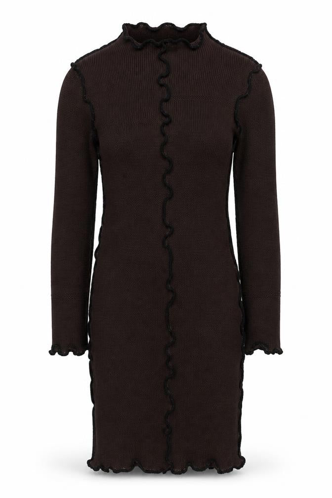ASOS Design Women’s Brown Midi Bodycon Dress Size 10 Knit Ruffle