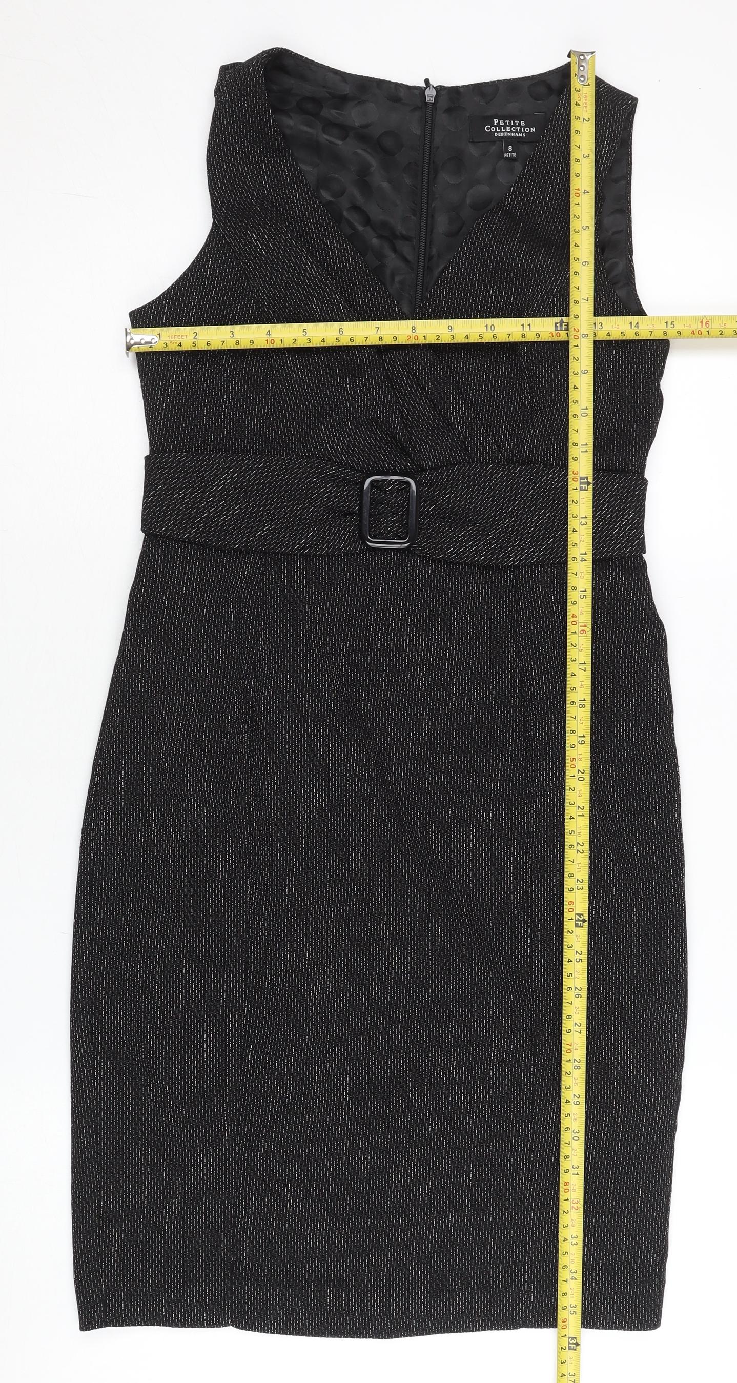 Debenhams Petite Womens Black Size 8 Sheath Belted Dress