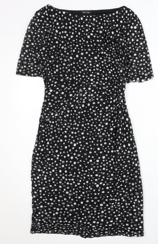 Phase Eight Women’s Black Polka Dot Knee Length Sheath Dress Size 8