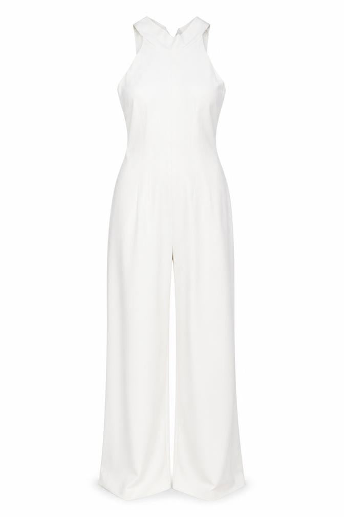 Rewritten Womens White XS Halter Wide-Leg Sleeveless Jumpsuit