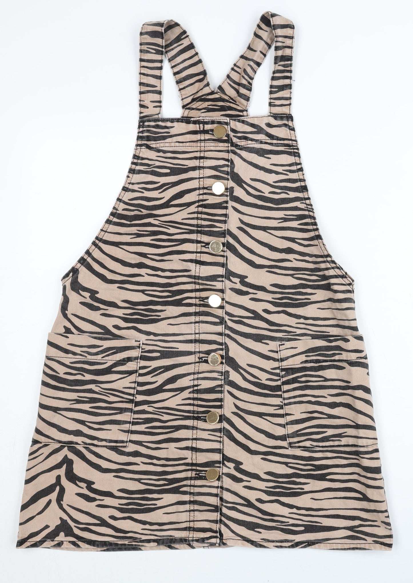 River Island Women’s Beige Animal Print Pinafore Dress Size 8
