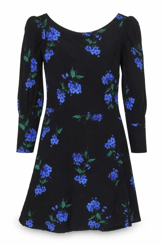 Nobody's Child Women's Black Floral A-Line Viscose Dress Size 6