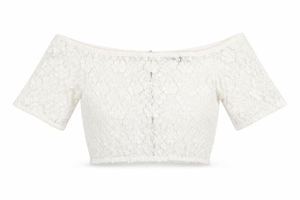 French Connection Women’s Ivory Lace Cropped Off-Shoulder Blouse UK 10