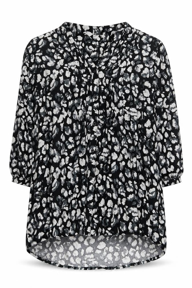 ISLE Womens Black Animal Print Viscose Blouse Size 14