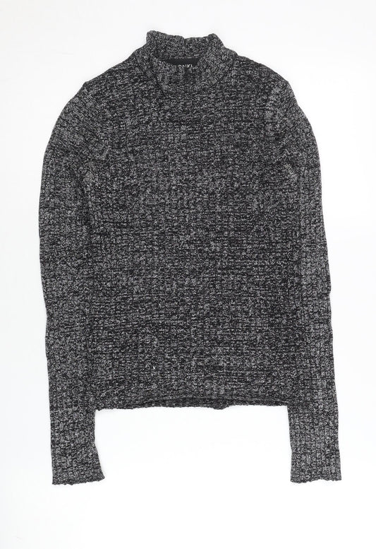 Monki Womens Grey Mock Neck Slim Fit Knit Jumper Size S