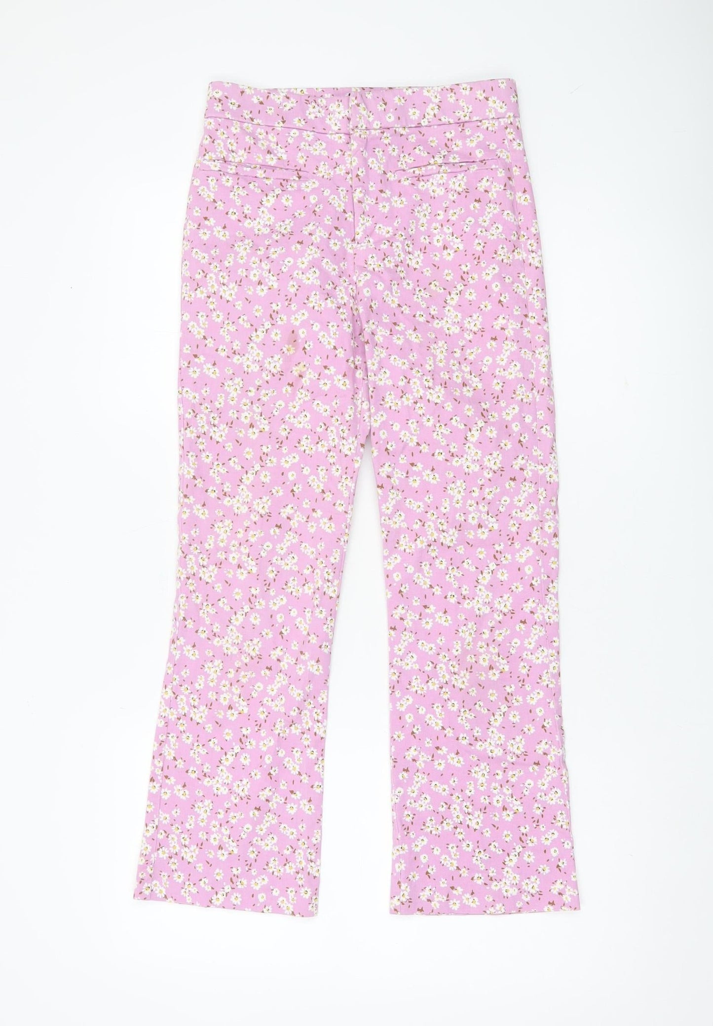 Zara Womens Pink Floral Cotton Slim Trousers Size 8