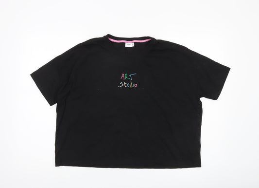 Nümph Womens Black Art Studio Embroidered Cotton T-Shirt M