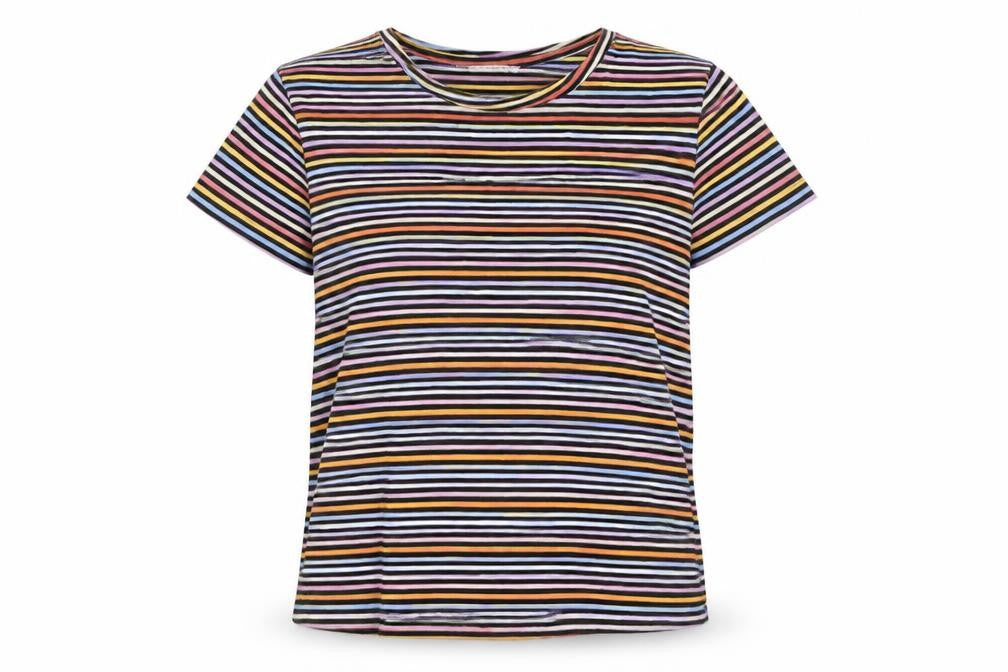 Pull&Bear Women’s Multicoloured Stripe T-Shirt Size 10 Regular Fit