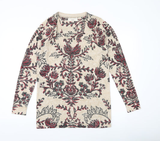 Next Women’s Beige Floral Pullover Jumper Size 12 Scoop Neck