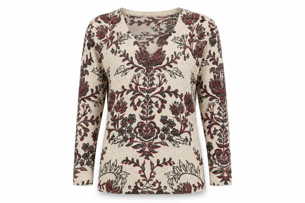 Next Women’s Beige Floral Pullover Jumper Size 12 Scoop Neck
