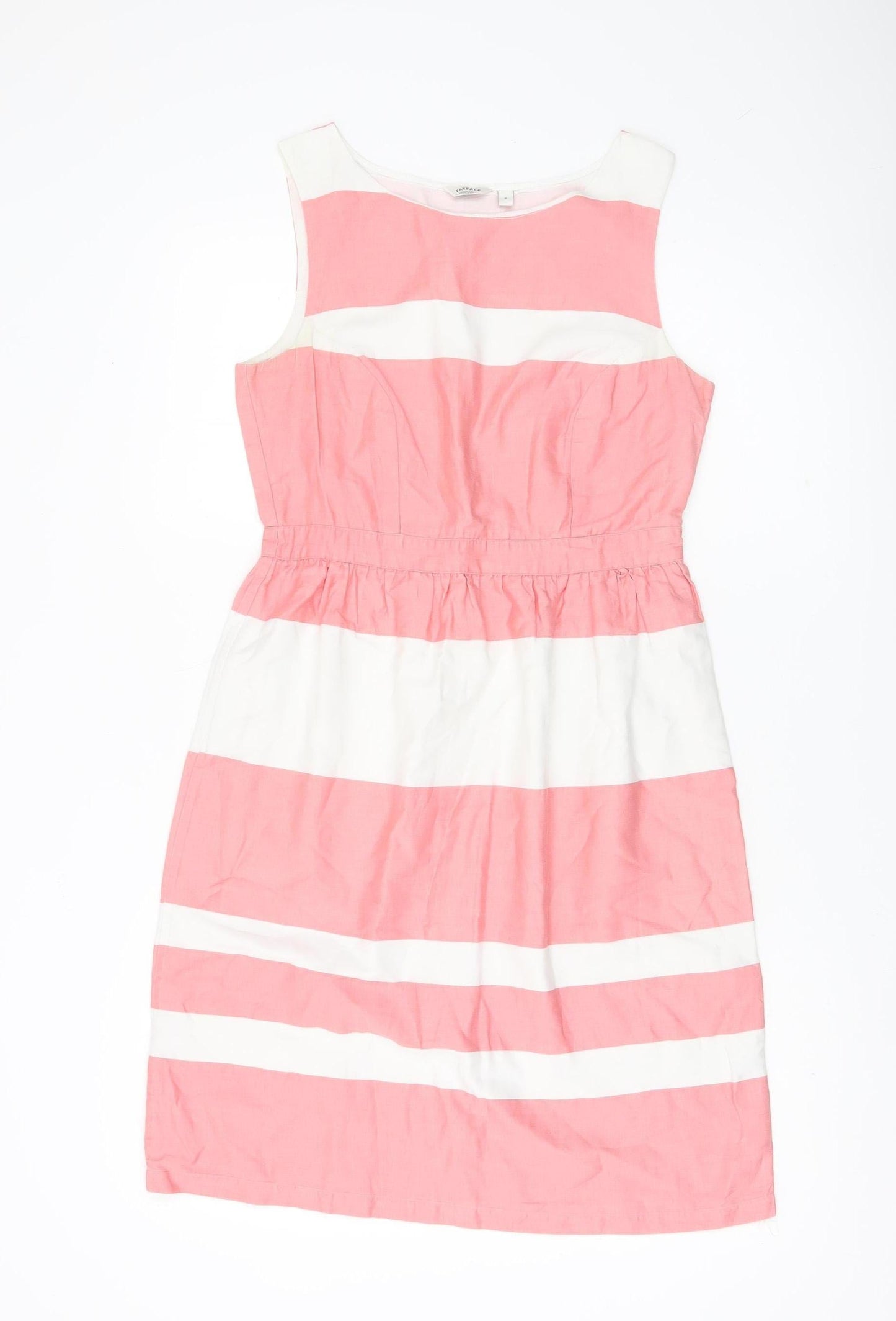 FatFace Women’s Pink White Striped Cotton A-Line Dress Size 8