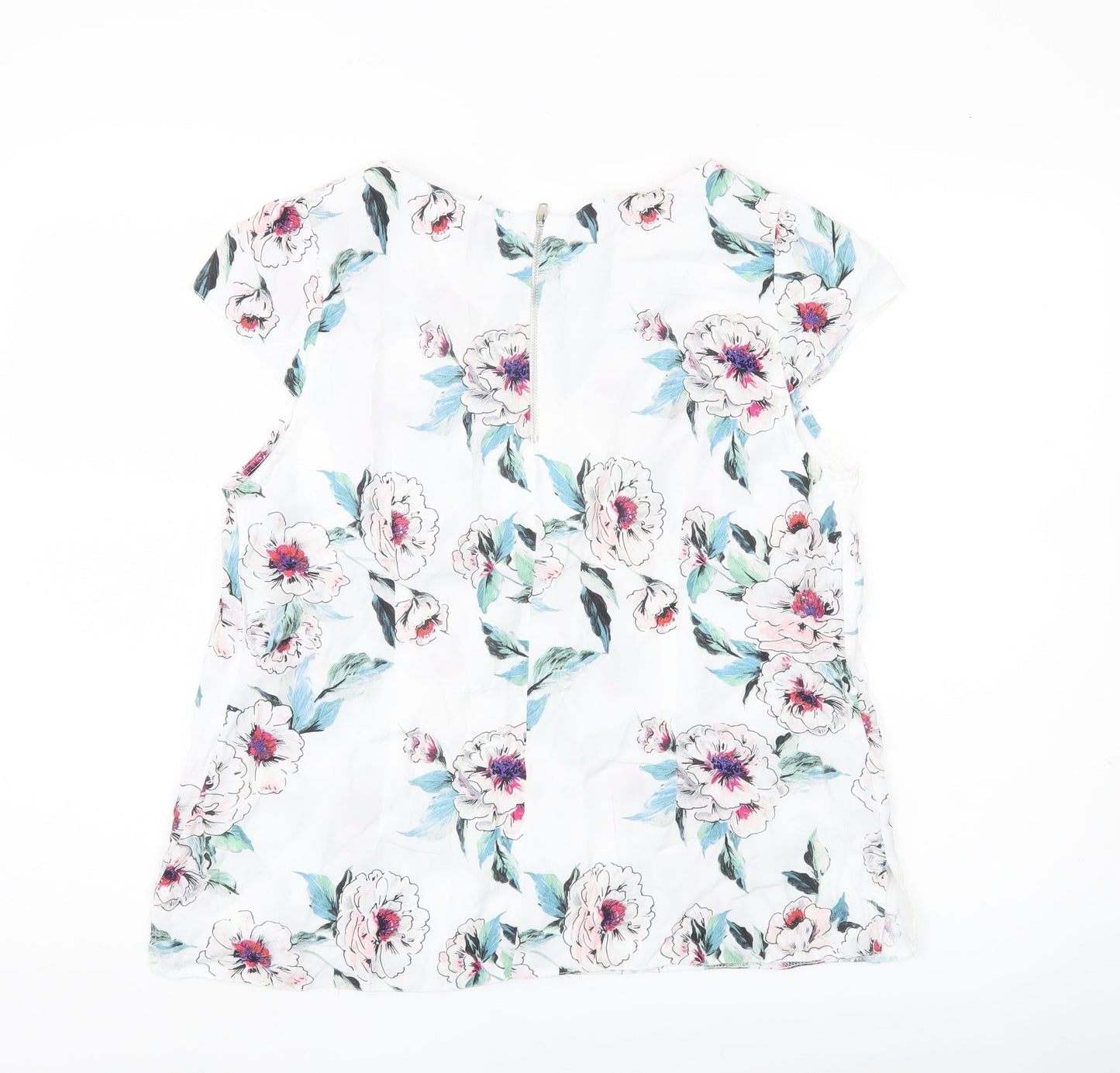 Wallis Women’s White Floral Blouse UK 14 Tunic Style Zip Back