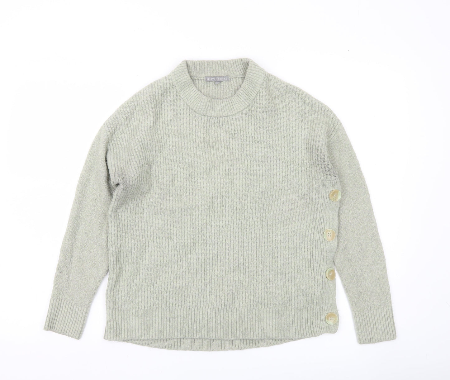 Oliver Bonas Womens Grey Size 10 Crew Neck Button Jumper