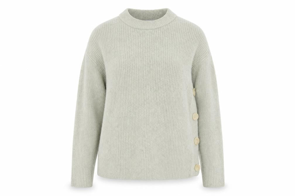 Oliver Bonas Womens Grey Size 10 Crew Neck Button Jumper