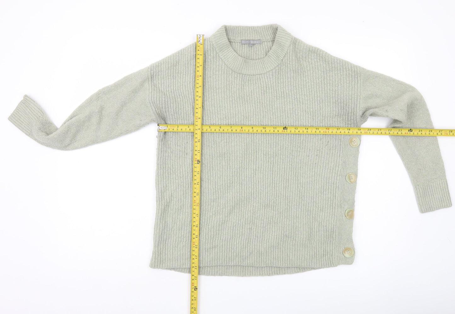 Oliver Bonas Womens Grey Size 10 Crew Neck Button Jumper
