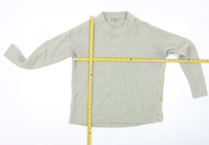 Oliver Bonas Womens Grey Size 10 Crew Neck Button Jumper