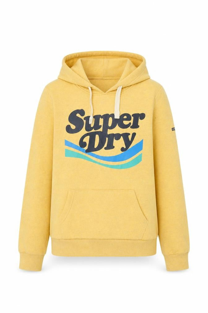 Superdry Womens Yellow Pullover Hoodie Size 8 Logo Print