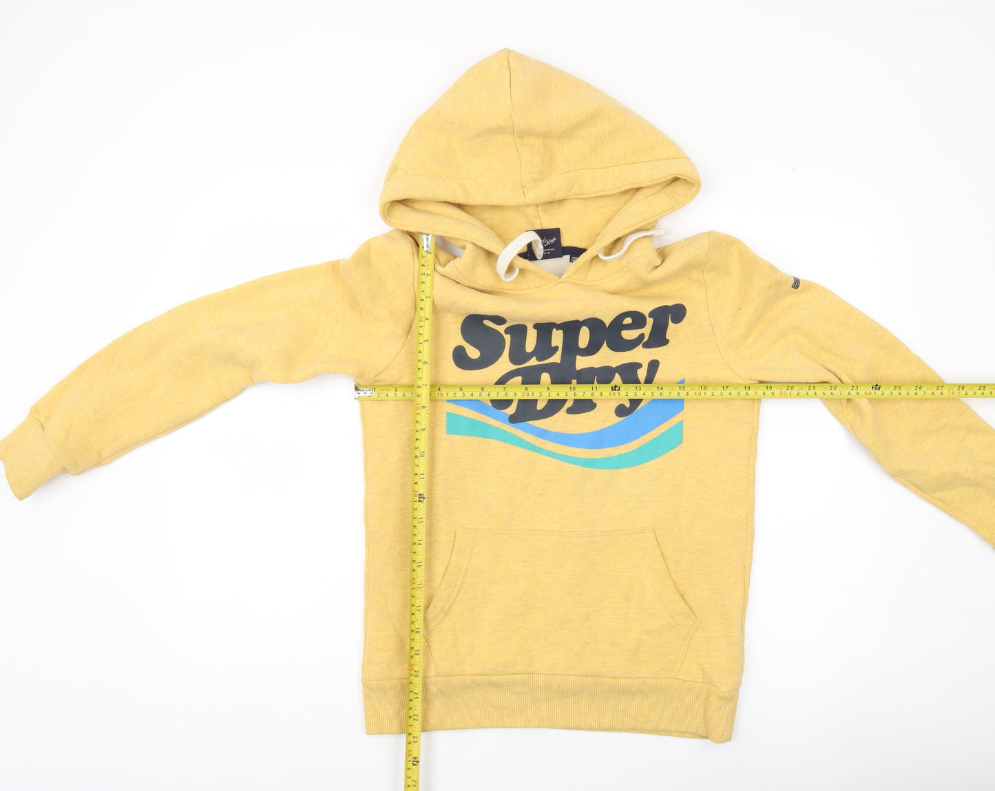 Superdry Womens Yellow Pullover Hoodie Size 8 Logo Print