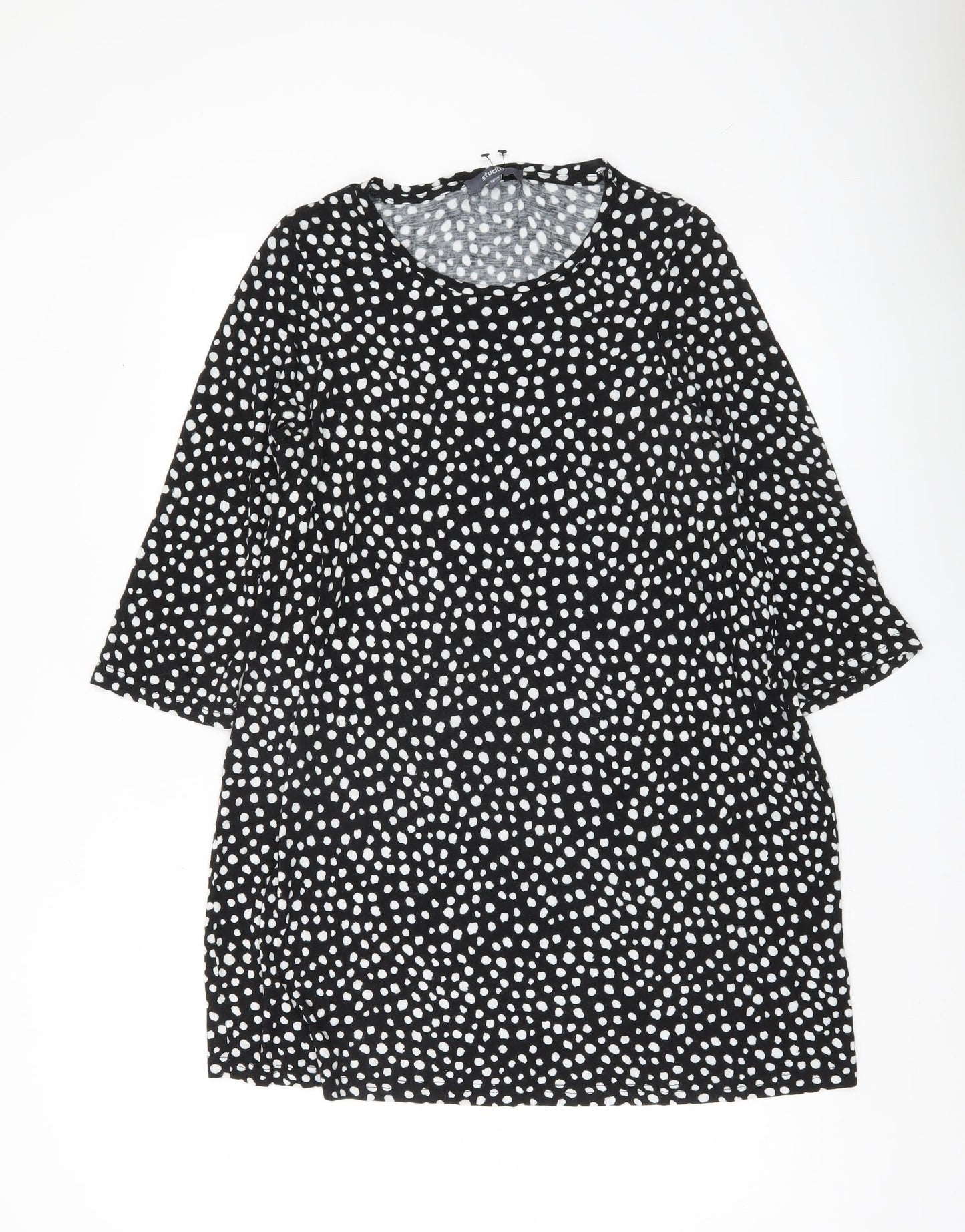 Studio Womens Black Polka Dot Tunic Blouse Size 12 Viscose 3/4 Sleeve