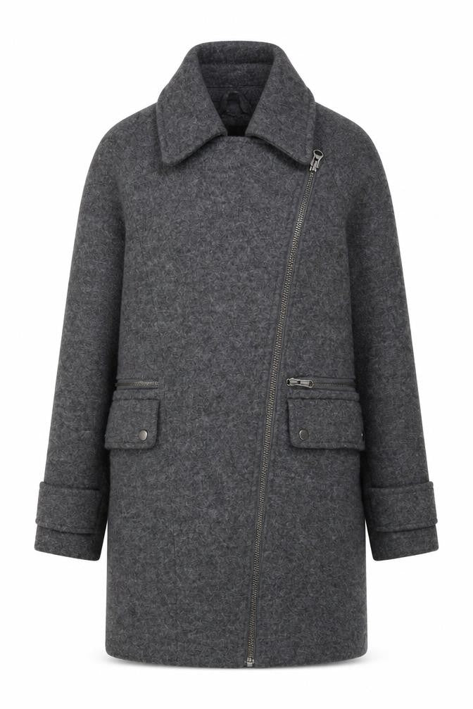 Warehouse Women Grey Wool Blend Overcoat UK 6 Zip Pockets Lined