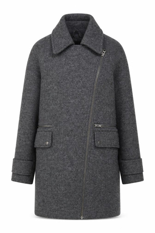 Warehouse Women Grey Wool Blend Overcoat UK 6 Zip Pockets Lined