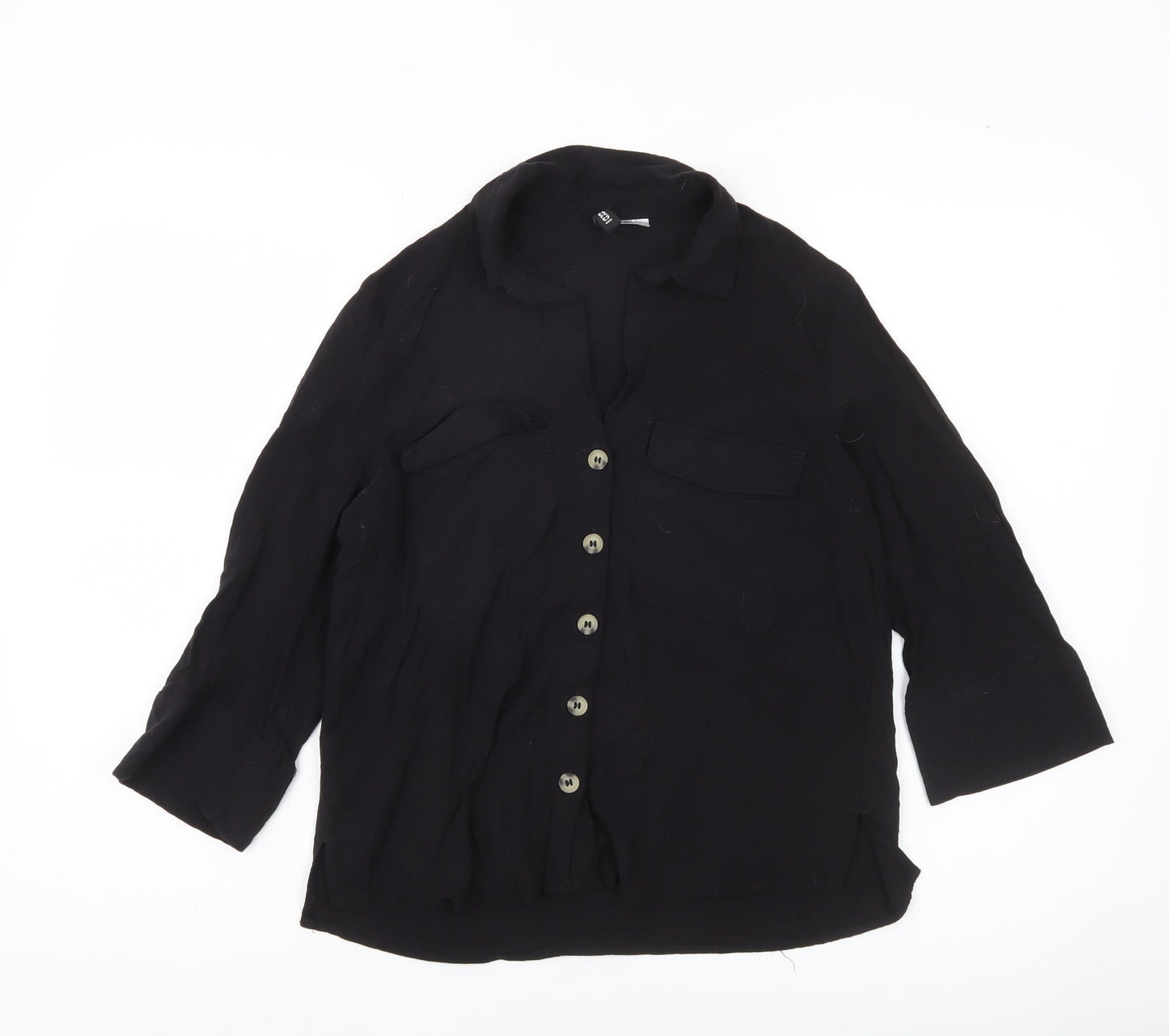 H&M Divided Women’s Black Button-Up Shirt Size 6 Viscose 3/4 Sleeve