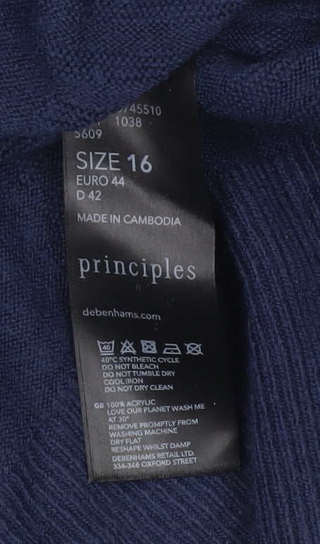 Principles Womens Blue V-Neck Long Sleeve Pullover Jumper Size 16