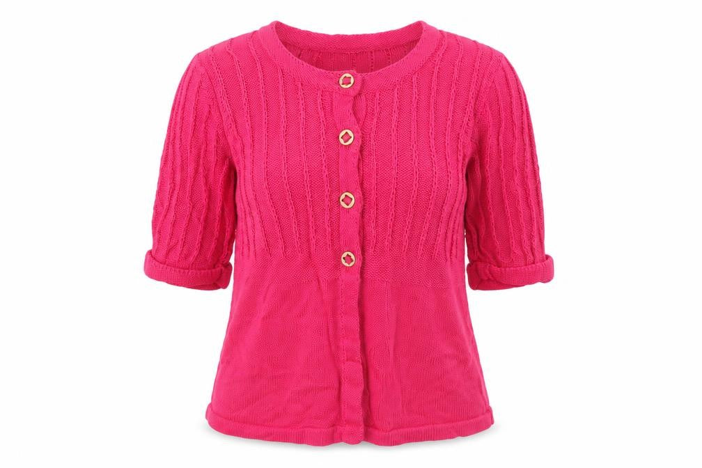 Country Casuals Womens Pink Linen Cotton Cardigan L Round Neck 3/4 Sleeve