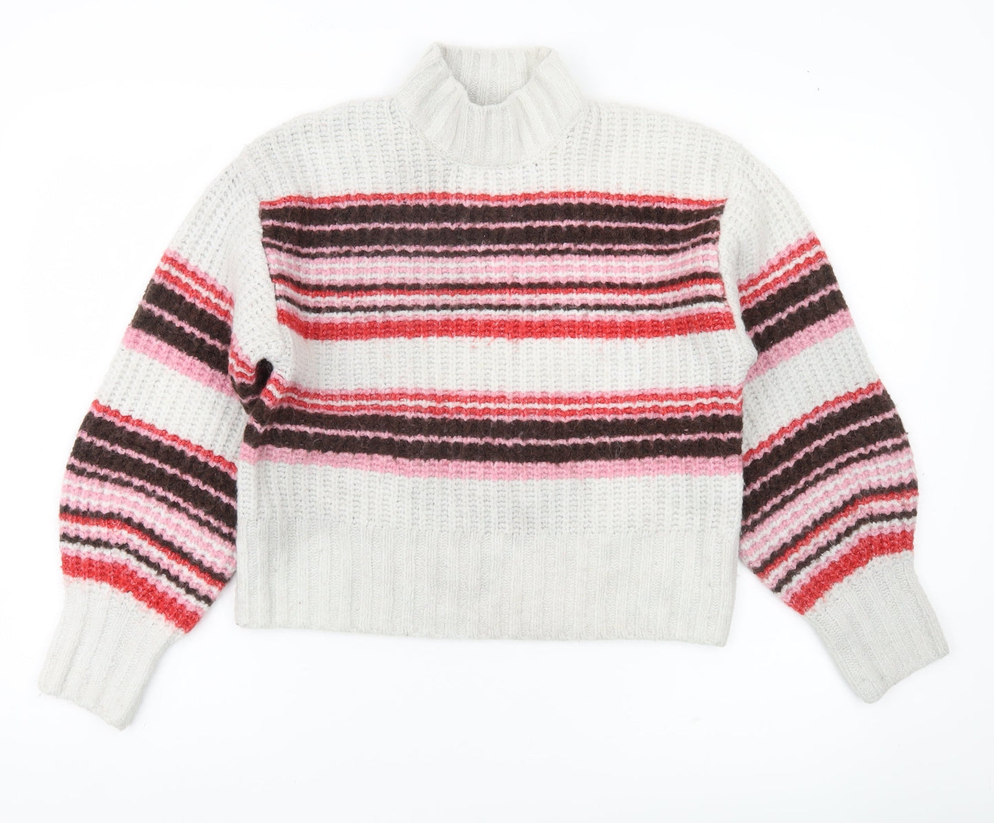 Monki Women’s Multicoloured Striped Mock Neck Chunky Knit Jumper Size S
