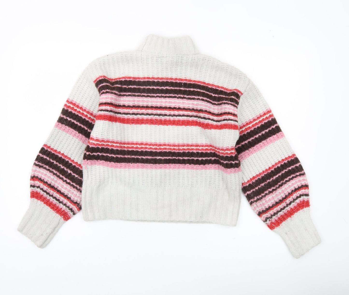 Monki Women’s Multicoloured Striped Mock Neck Chunky Knit Jumper Size S