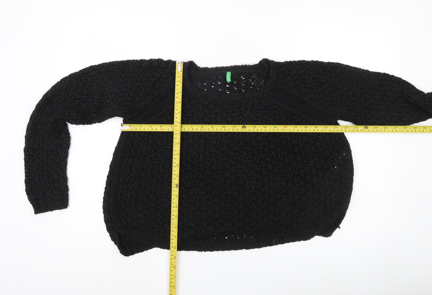 United Colors of Benetton Women's Black Chunky Knit Pullover Jumper Size M