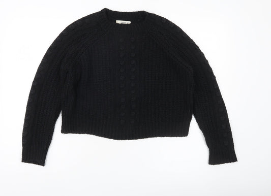 Mango Women’s Black Chunky Knit Jumper Size 8 Crew Neck Pullover