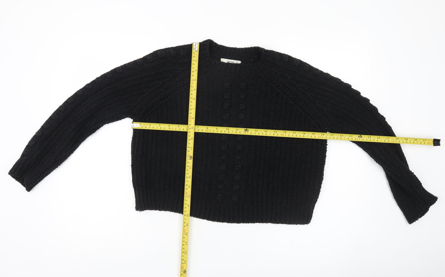 Mango Women’s Black Chunky Knit Jumper Size 8 Crew Neck Pullover