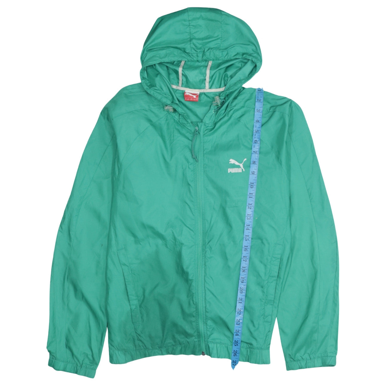 Puma Men's Green M Windbreaker Jacket Hooded Full Zip Polyester
