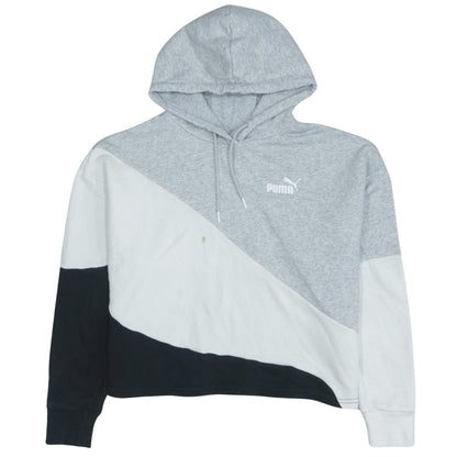 Additional front view of Puma women’s grey white black colourblock hoodie, size M, pullover