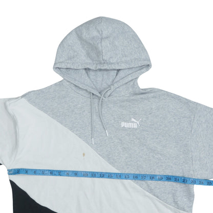 Close-up detail of Puma women’s grey white black colourblock hoodie, size M, pullover