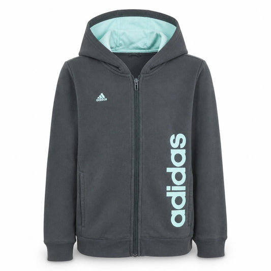Adidas Boys Grey Full Zip Hoodie 11-12Y Logo Sport Essentials Cotton Blend