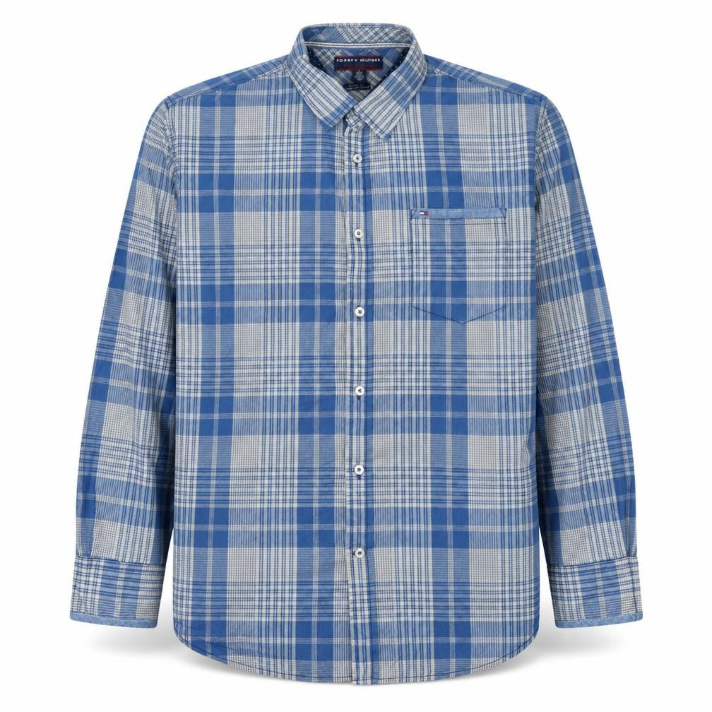Tommy Hilfiger Men’s Blue Plaid XL Button-Up Shirt Custom Fit