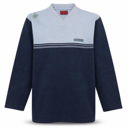 Front view of Lee Cooper men’s blue v-neck pullover sweatshirt, size M, regular fit