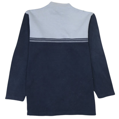 Brand and care label for Lee Cooper men’s blue v-neck pullover sweatshirt, size M, regular fit