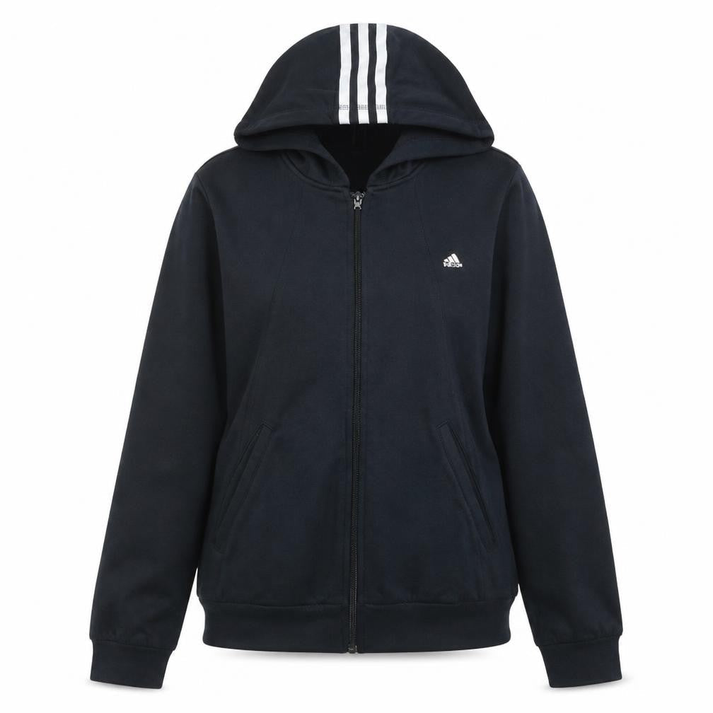 Adidas Women's Black Full Zip Hoodie Size 12 Sports Logo Cotton