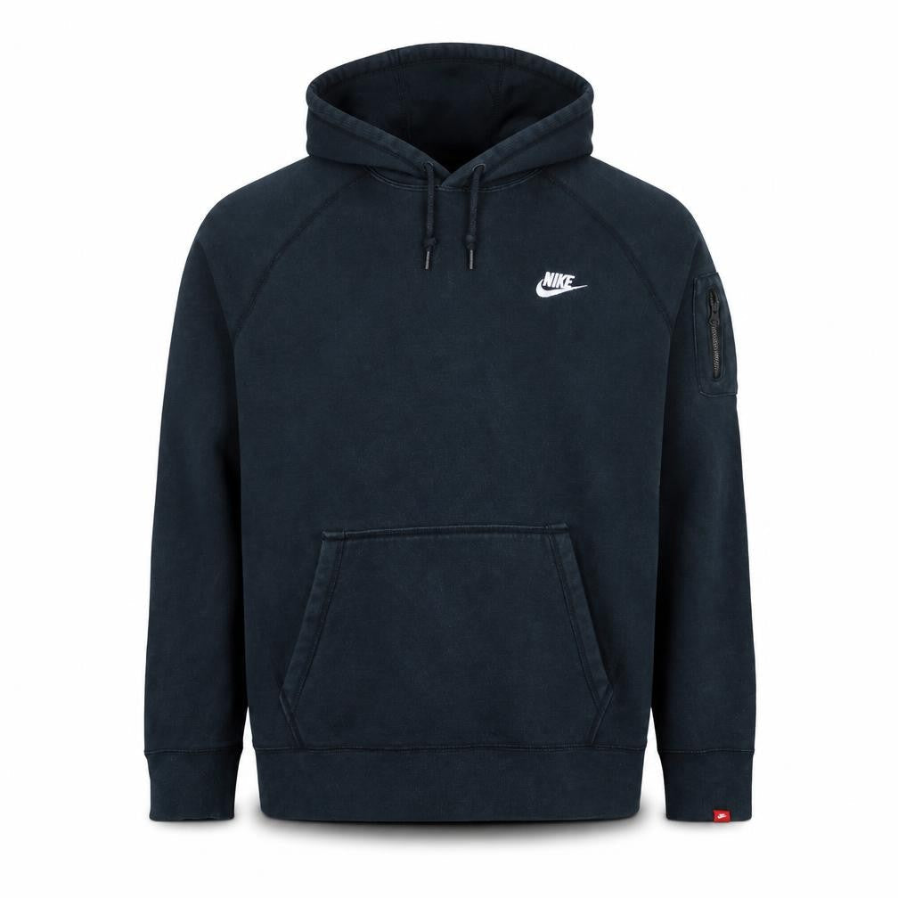 Nike Mens Black Pullover Hoodie L Logo Pocket Fleece Hooded Sweatshirt