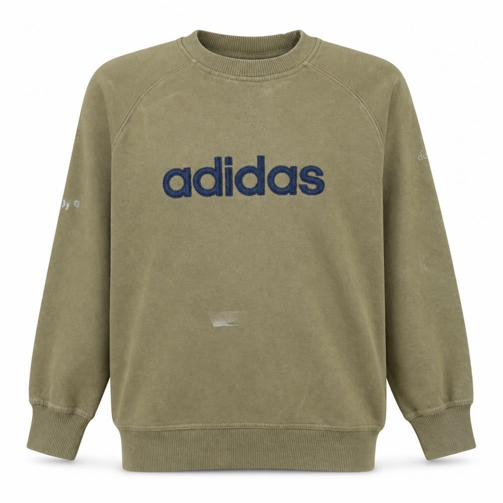 Adidas Boys Green Pullover Sweatshirt 14-15 Years Crew Neck Logo Jumper